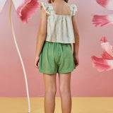 Conjunto Niña Lino Rayado Verde con Short Cintura Ajustable