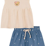 Conjunto bebé niña top y short oso bordado